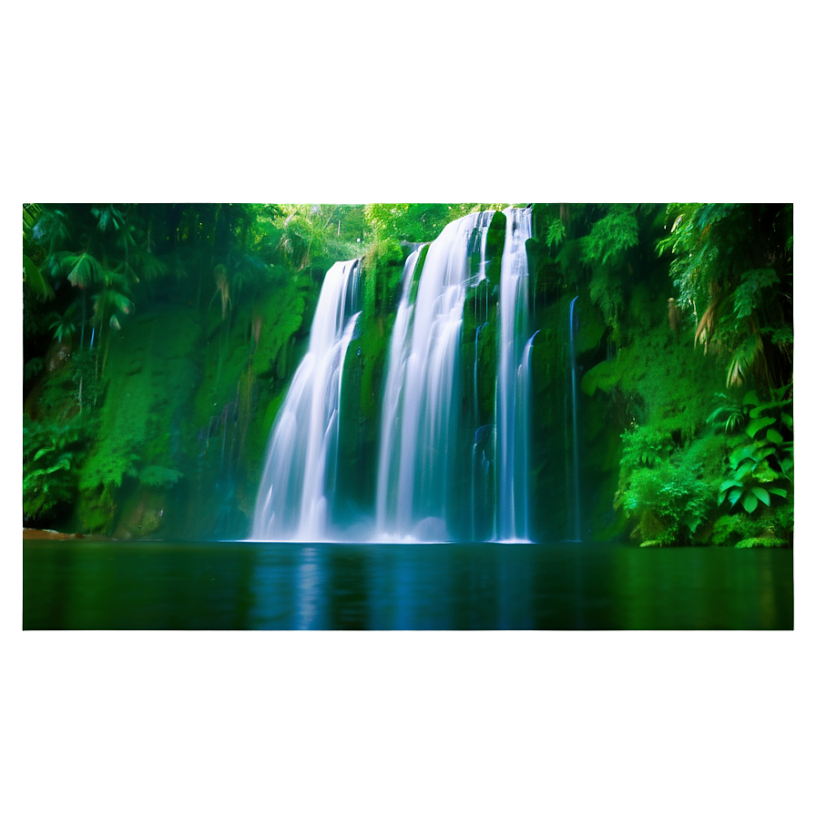 Waterfall In Lush Greenery Png Gdm PNG Image