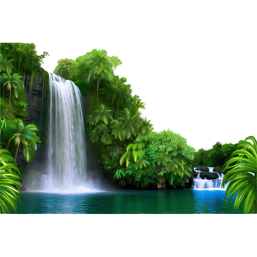 Waterfall In Lush Greenery Png Kyi PNG Image