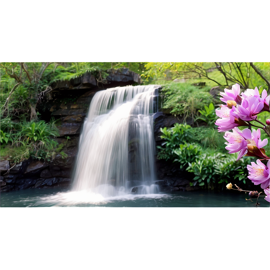 Waterfall In Spring Bloom Png Yan PNG Image