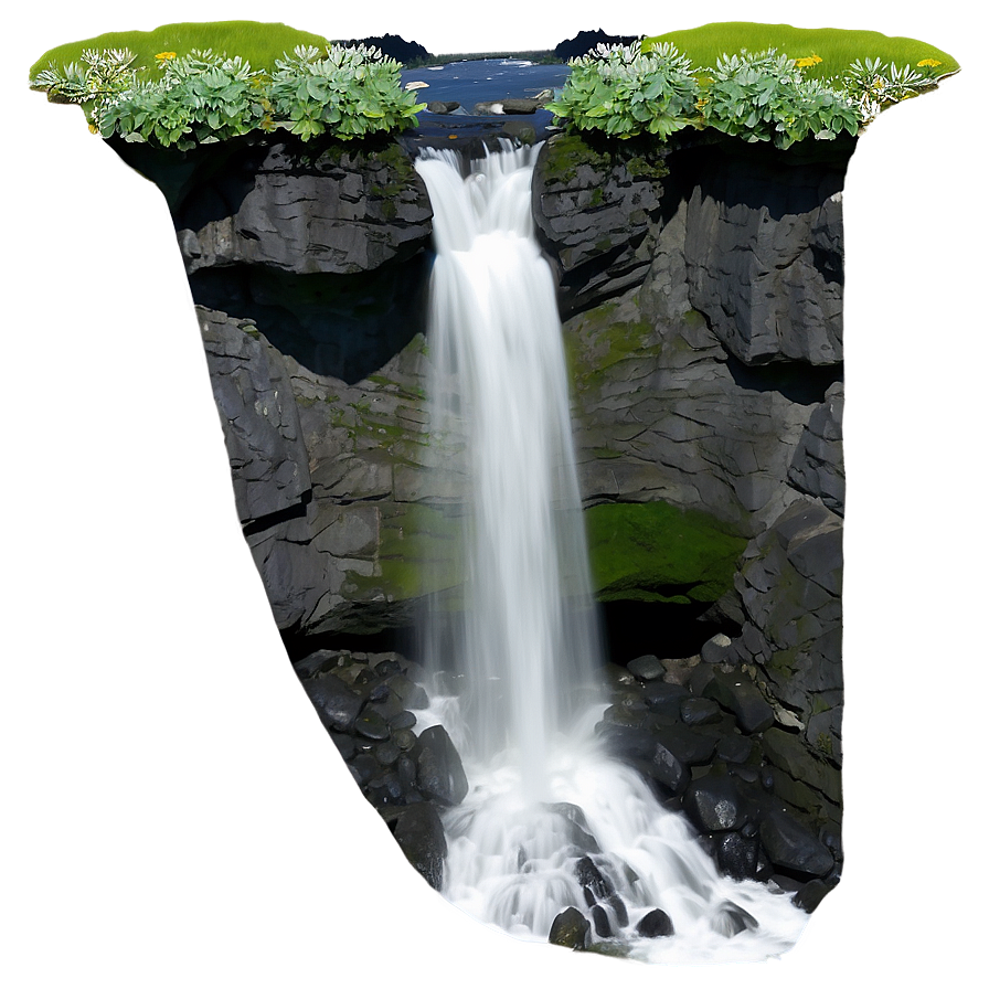 Waterfall In Volcanic Landscape Png Axg PNG Image