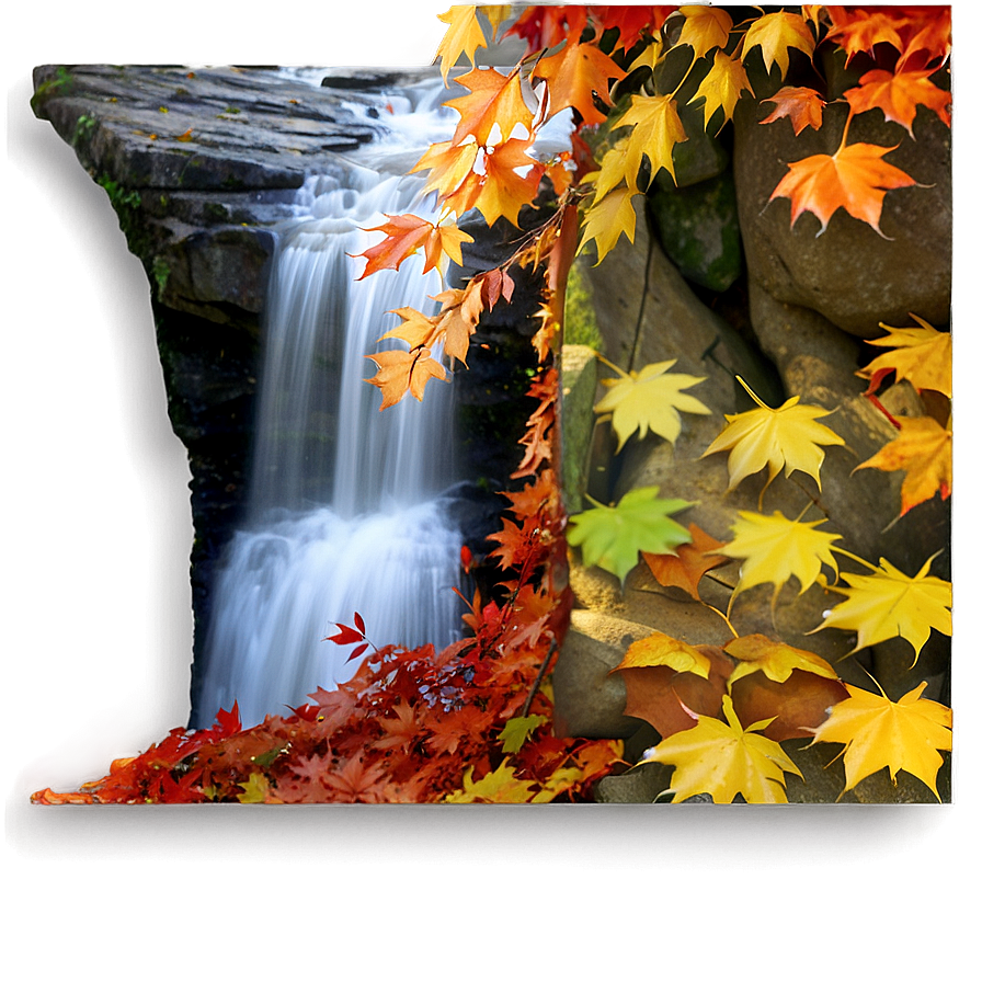 Waterfall Through Autumn Leaves Png 1 PNG Image