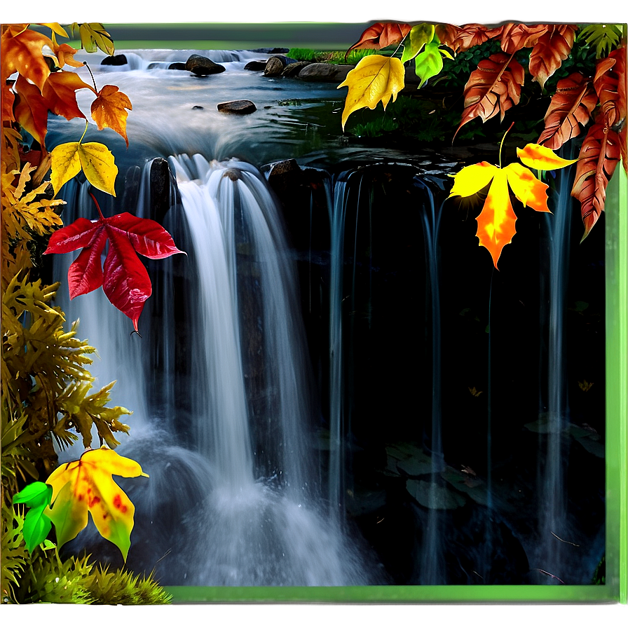 Waterfall Through Autumn Leaves Png Bya61 PNG Image