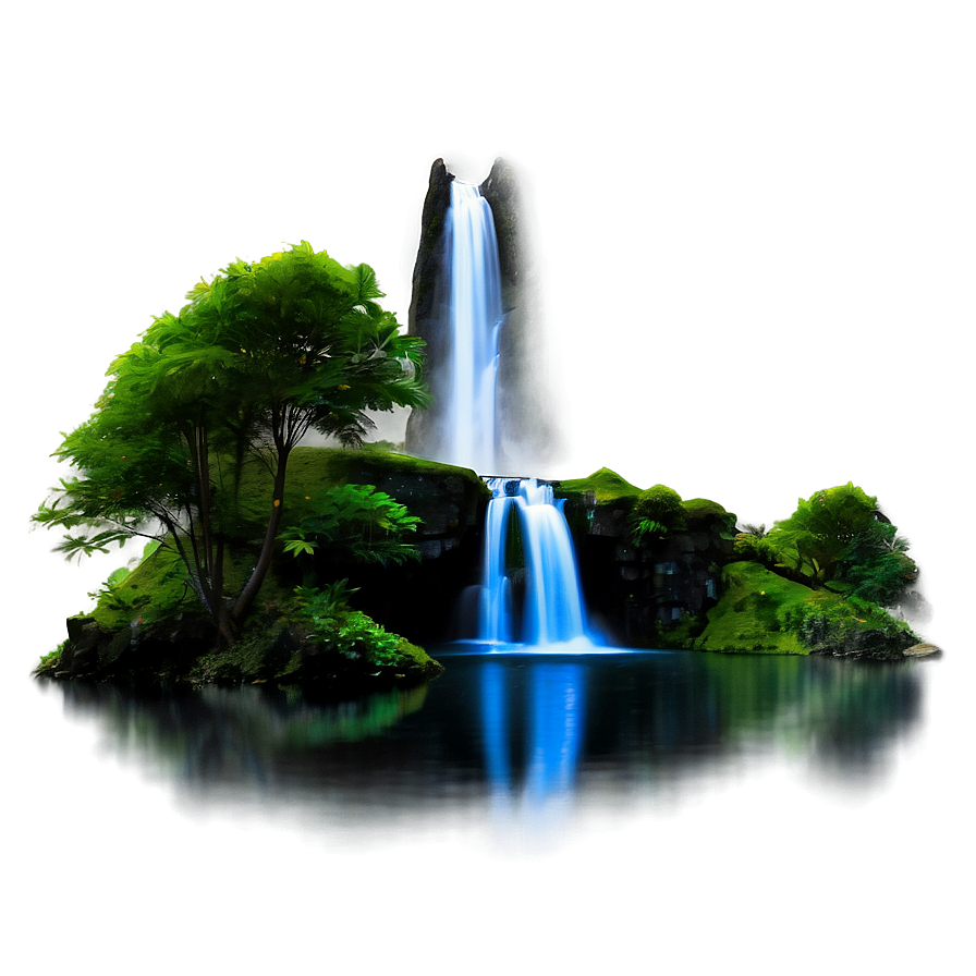 Waterfall Under Moonlight Png Urq PNG Image