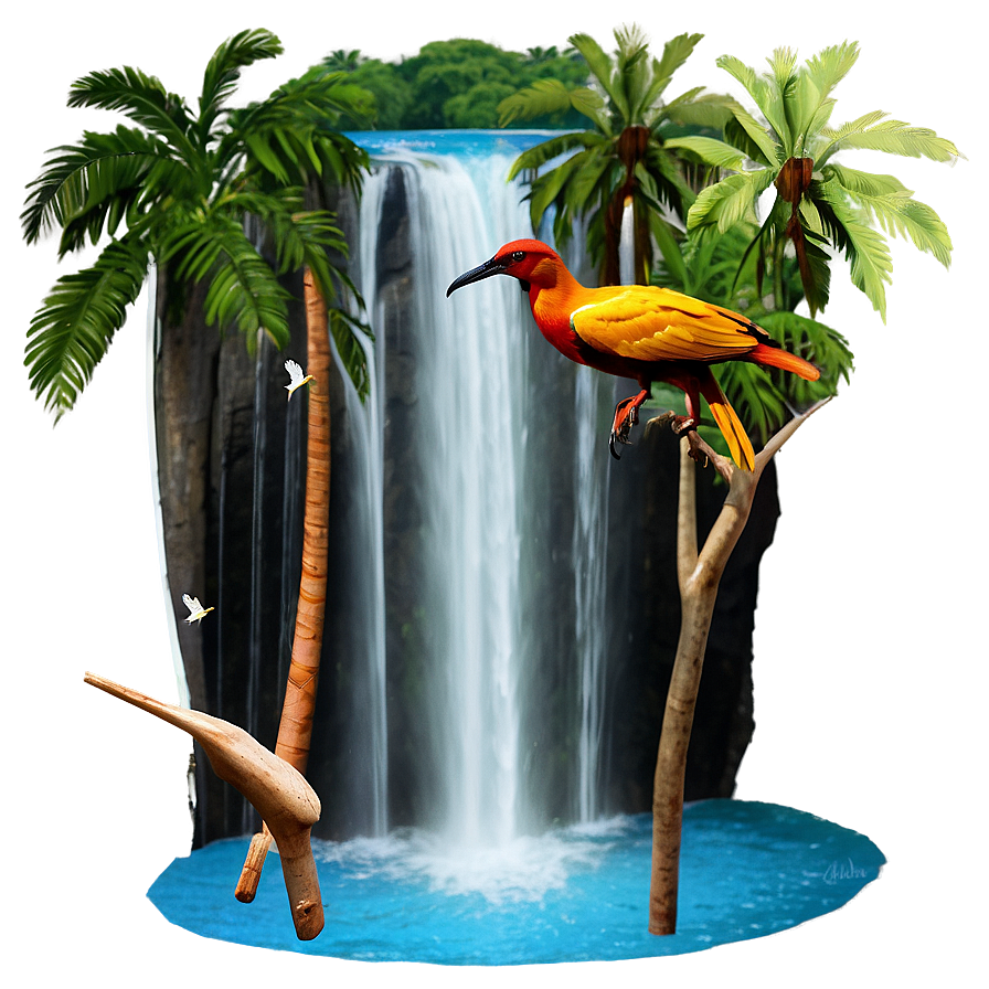 Waterfall With Birds Flying Over Png Cgt21 PNG Image