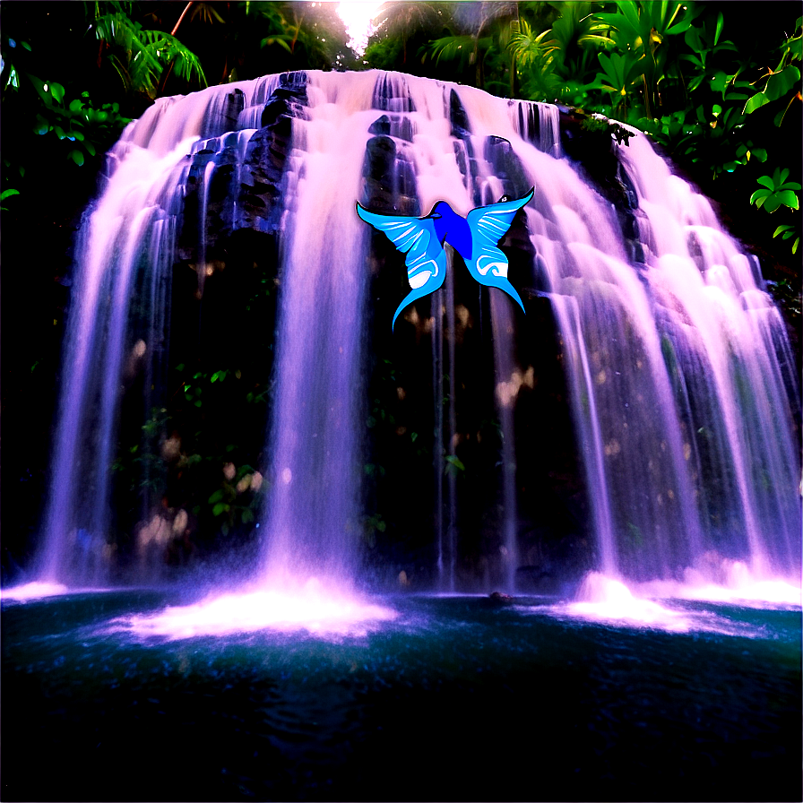 Waterfall With Birds Flying Over Png Hso71 PNG Image