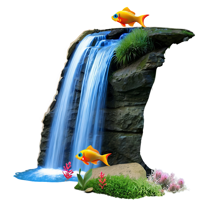 Waterfall With Colorful Fish Png 05212024 PNG Image