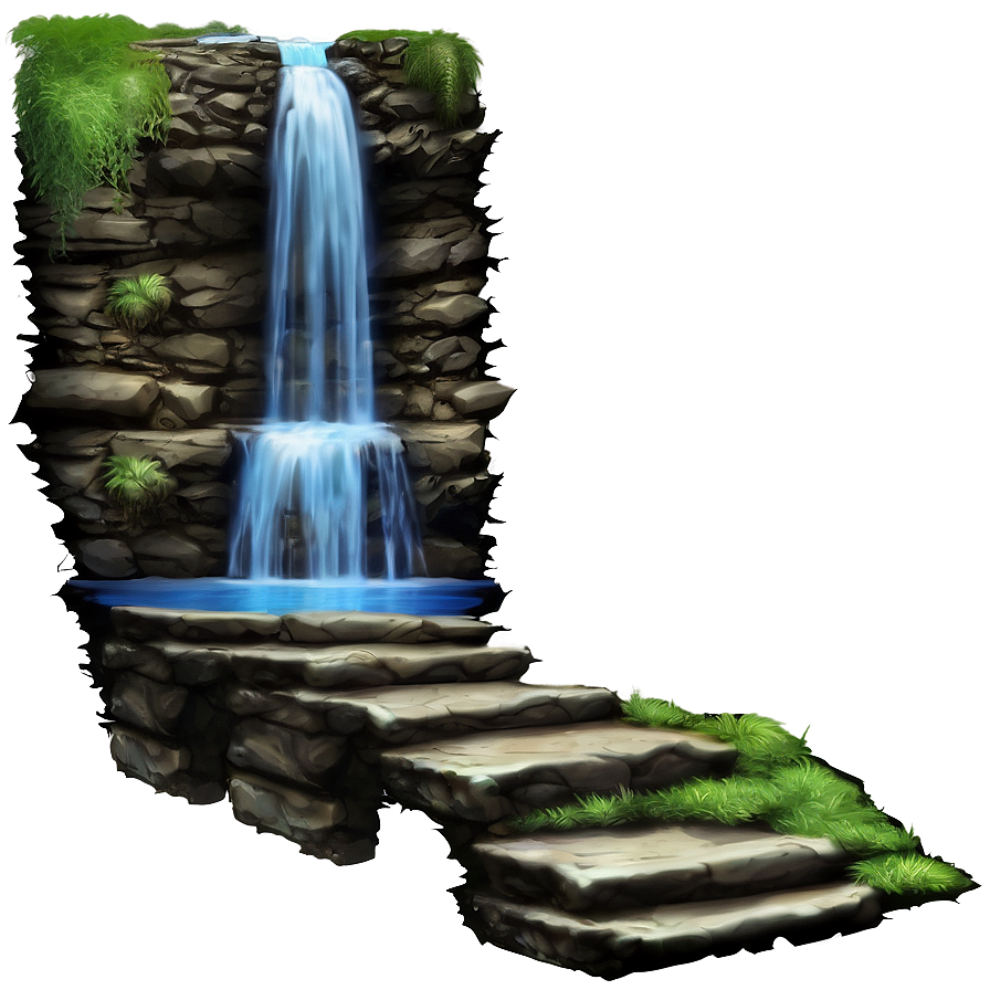 Waterfall With Stone Pathway Png Nvs52 PNG Image