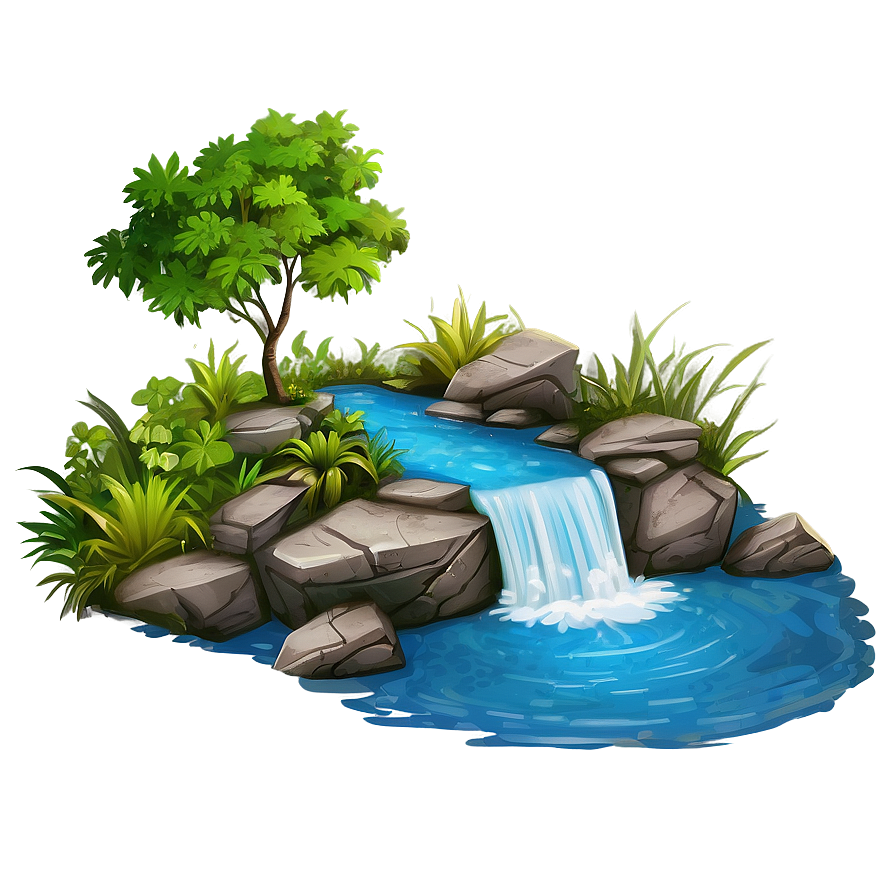 Waterfall With Stone Pathway Png Xoe98 PNG Image