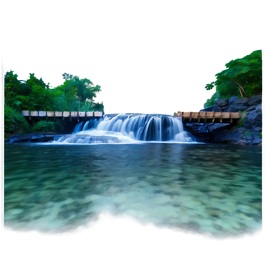 Waterfall With Wooden Bridge Png 21 PNG Image