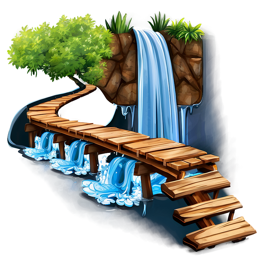 Waterfall With Wooden Bridge Png Gsd PNG Image