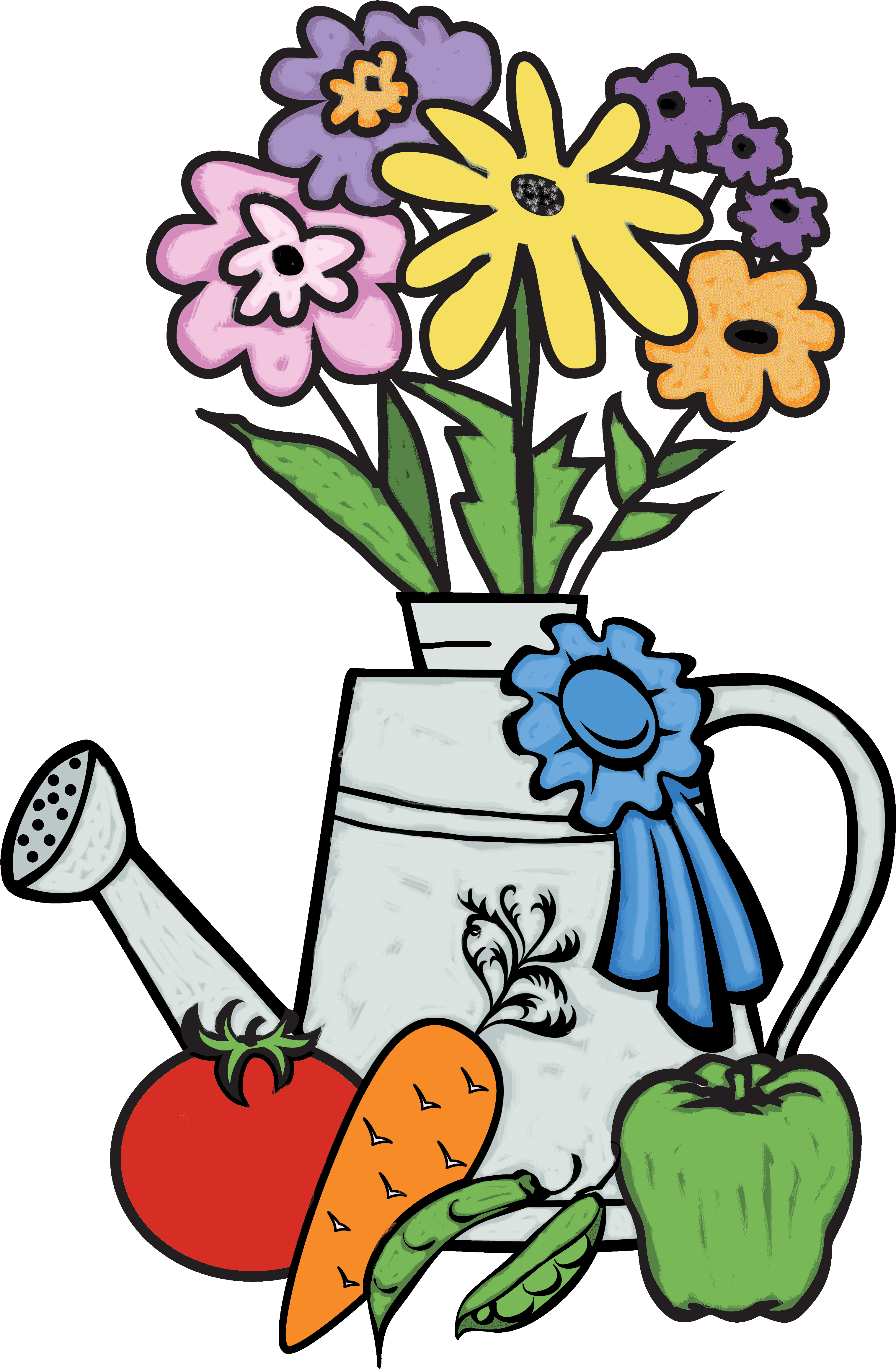 Watering Can Garden Vegetables Flowers PNG Image