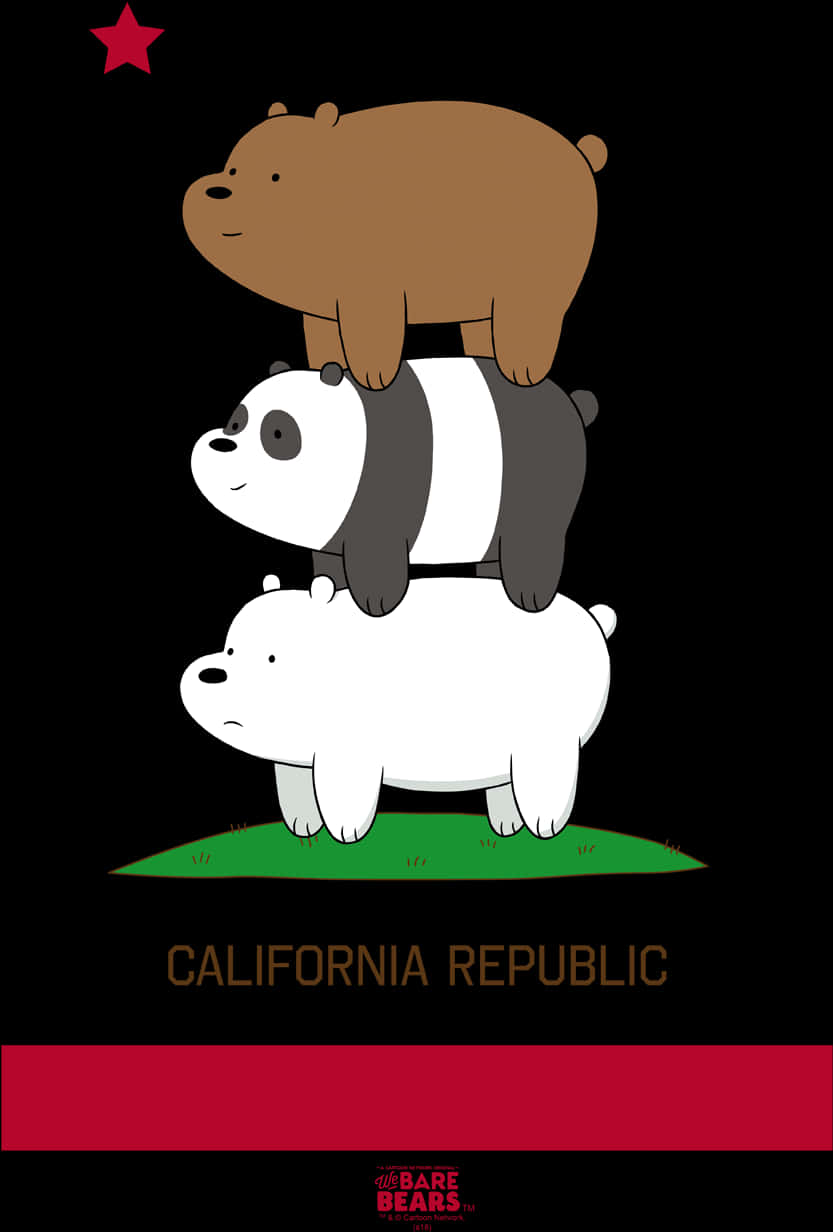 We Bare Bears Stack California Flag Parody PNG Image