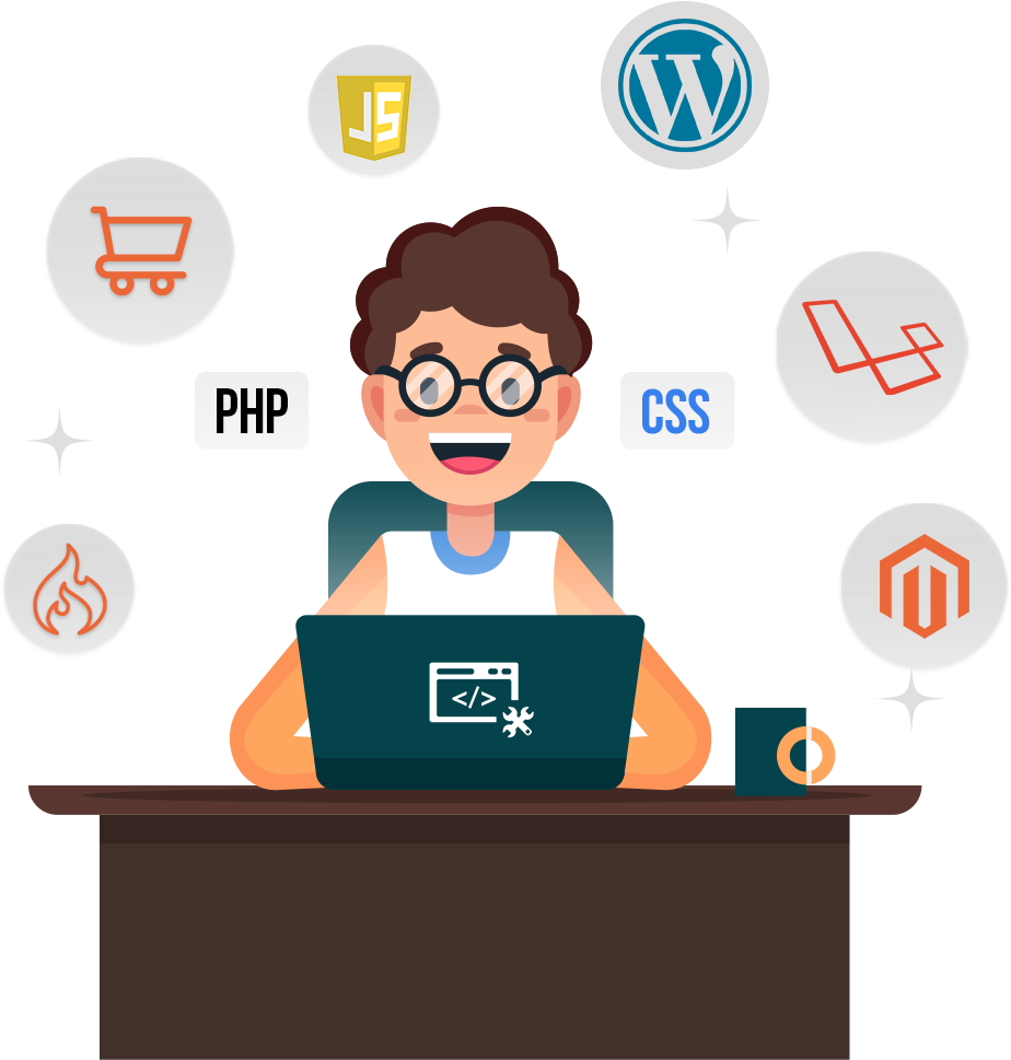 Web Developer Cartoon Workspace PNG Image