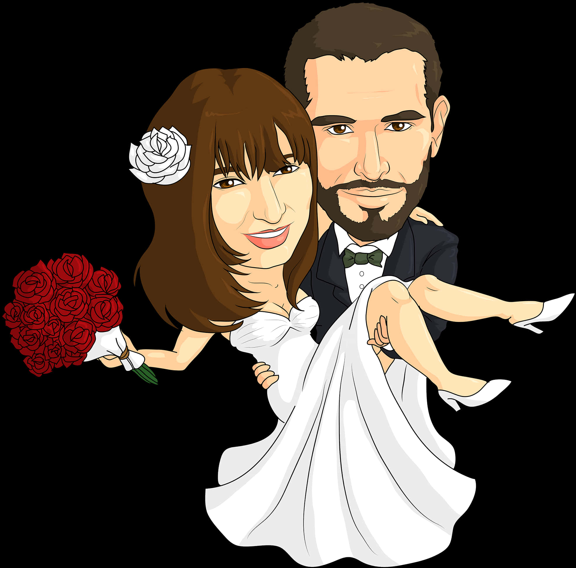 Wedding Caricature Couple Illustration PNG Image