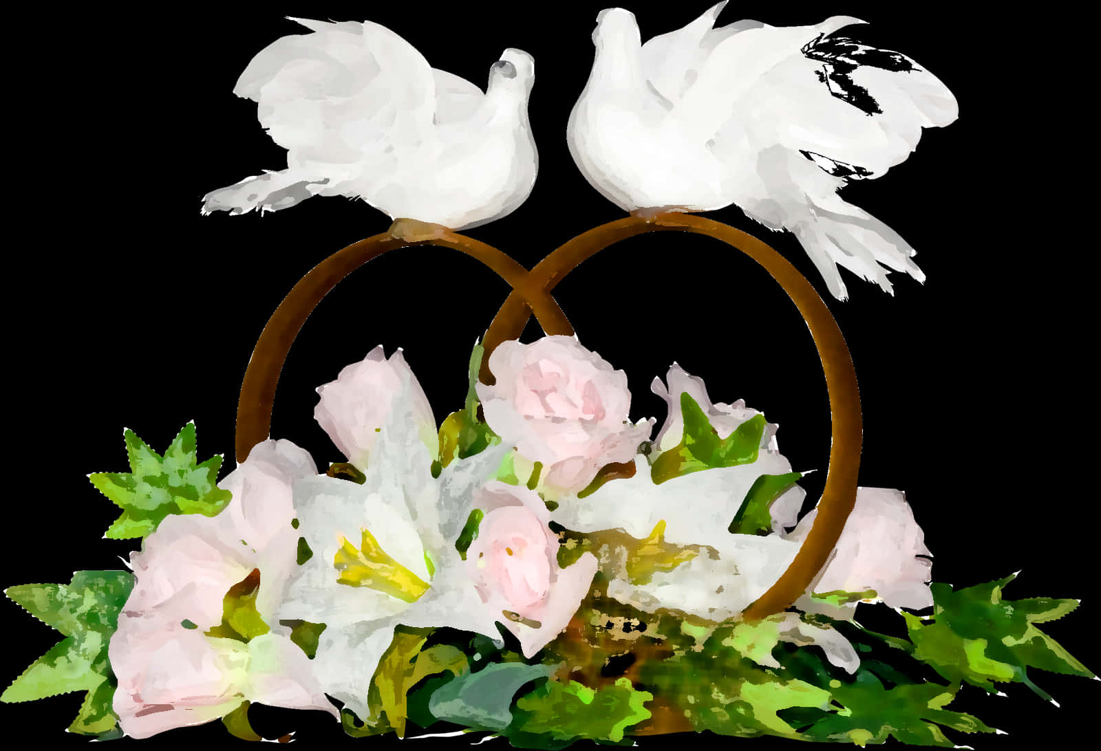 Wedding Dovesand Roses Artwork PNG Image