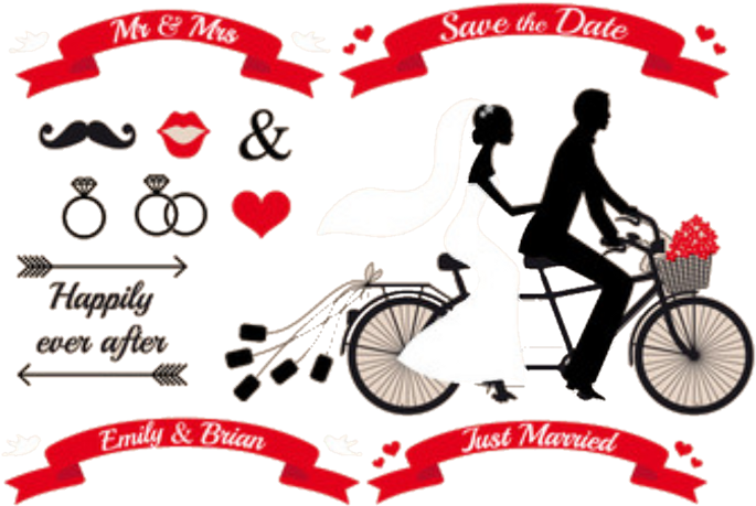 Wedding Invitation Elements Bicycle Couple PNG Image