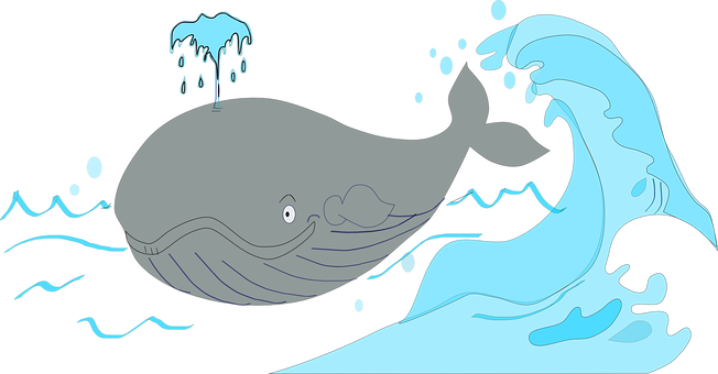 Whale_with_ Waves_at_ Night PNG Image