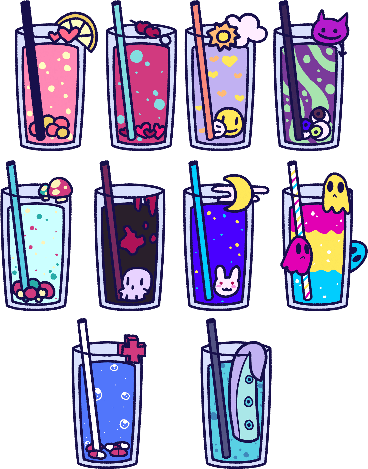 Whimsical Drink Illustrations PNG Image