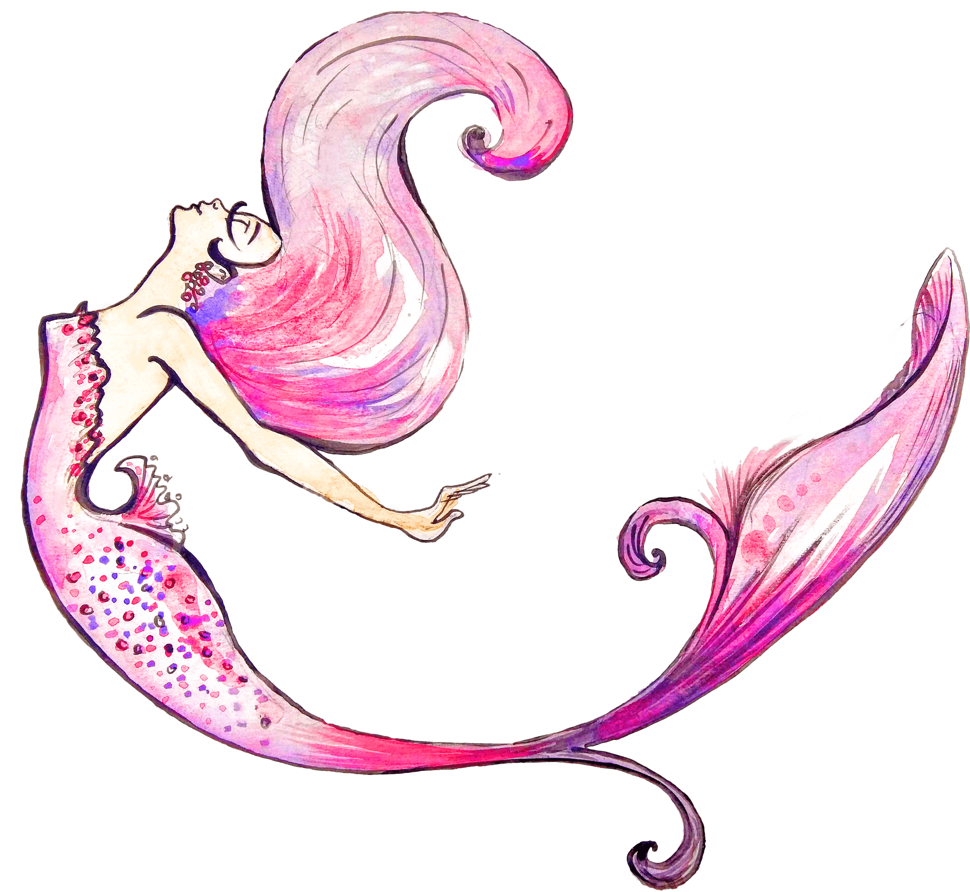 Whimsical Pink Mermaid Artwork PNG Image