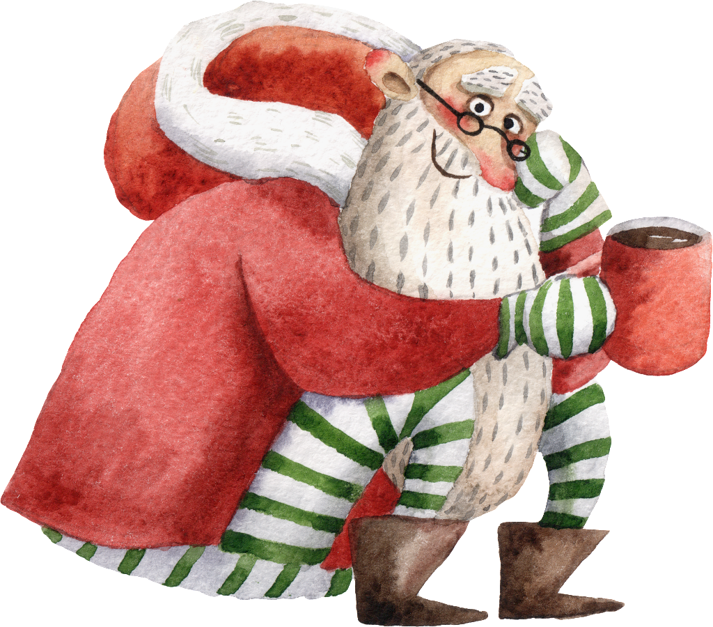 Whimsical Watercolor Santa Claus PNG Image