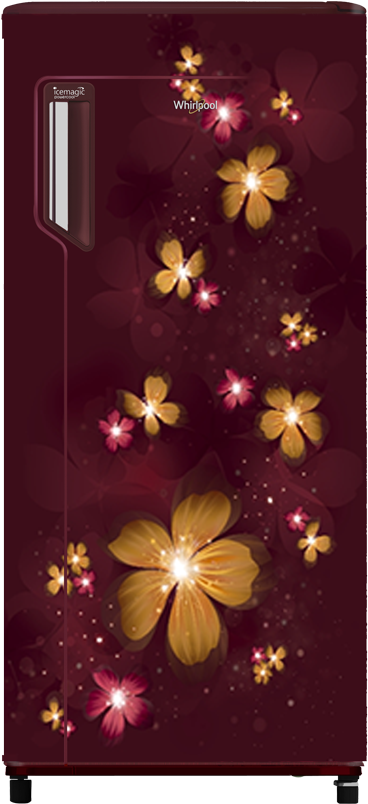 Whirlpool Single Door Floral Design Fridge PNG Image