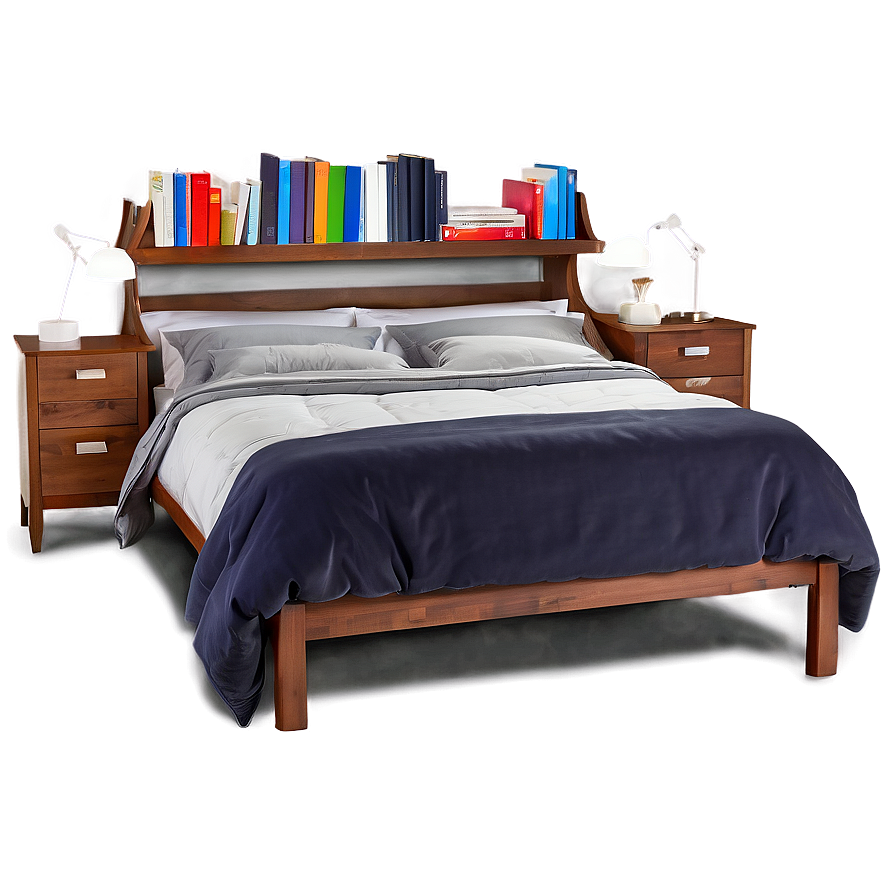 White Bed With Bookshelf Png 06132024 PNG Image