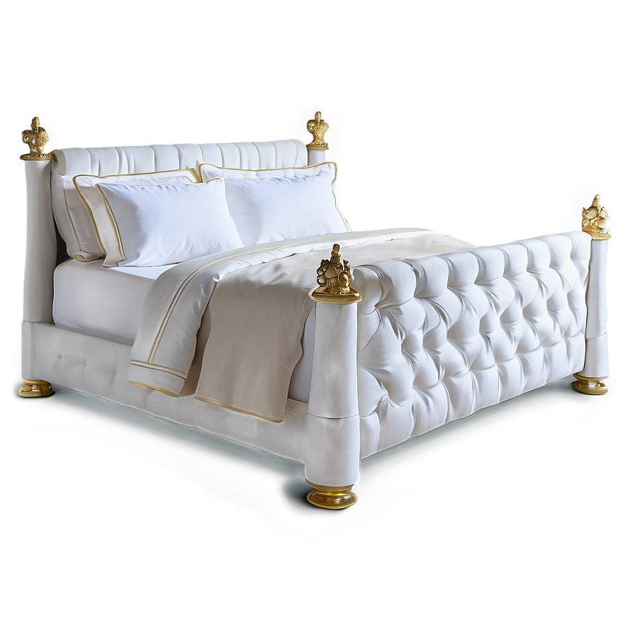 White Bed With Gold Details Png Jht58 PNG Image