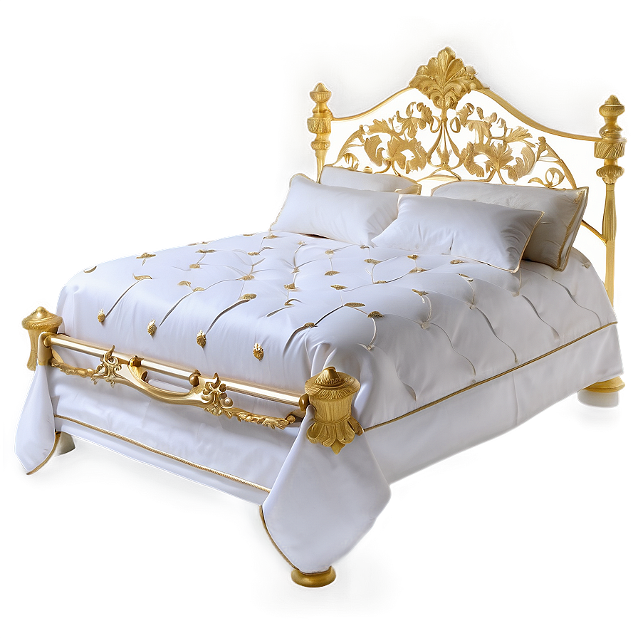 White Bed With Gold Details Png Oml49 PNG Image