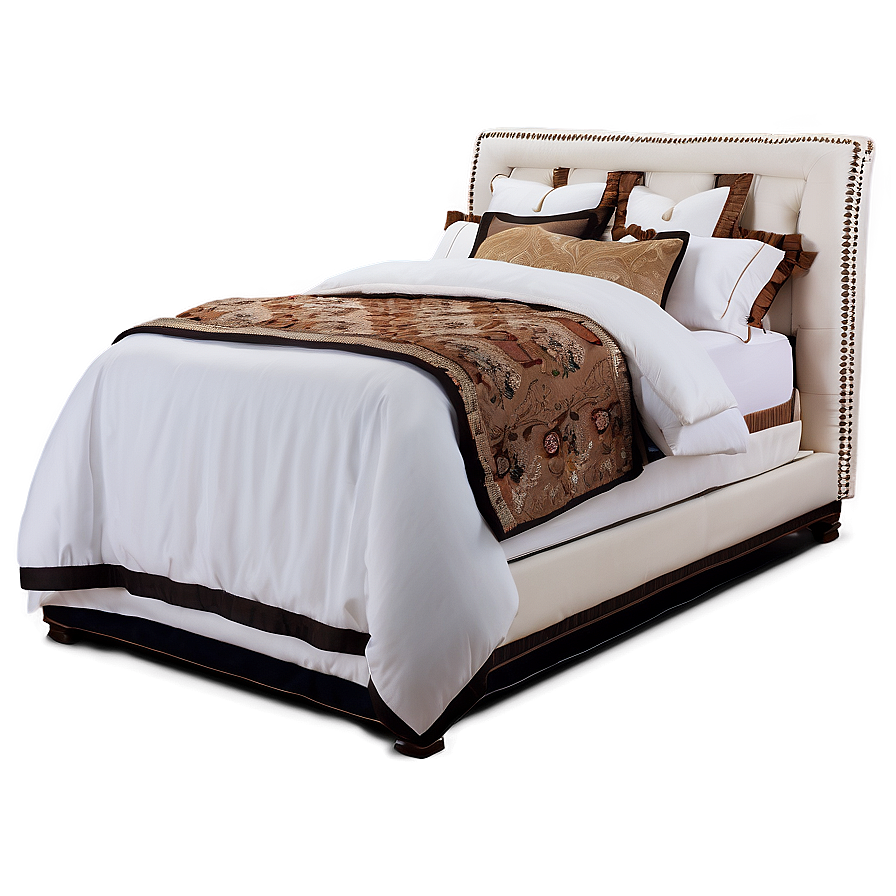 White Bed With Upholstered Headboard Png 06132024 PNG Image