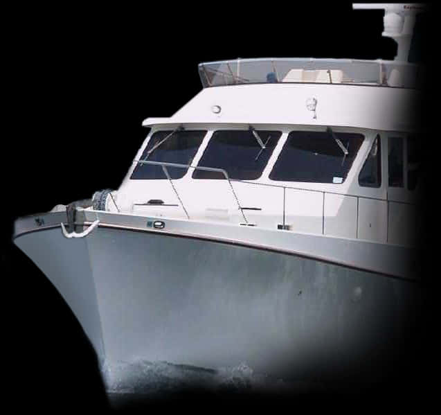 White Cabin Cruiser Boaton Dark Background PNG Image