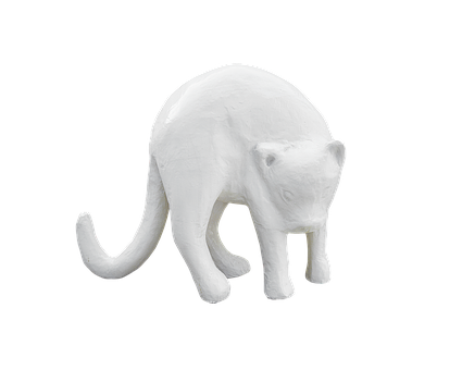 White Ceramic Figurine Cat Bending Over PNG Image