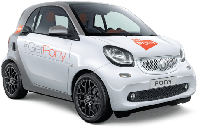 White Compact Car Get Pony Branding PNG Image