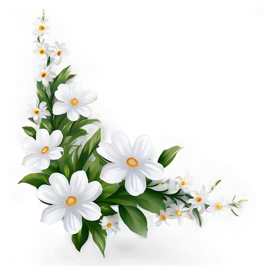 White Flowers Corner Design Png Bjm75 PNG Image