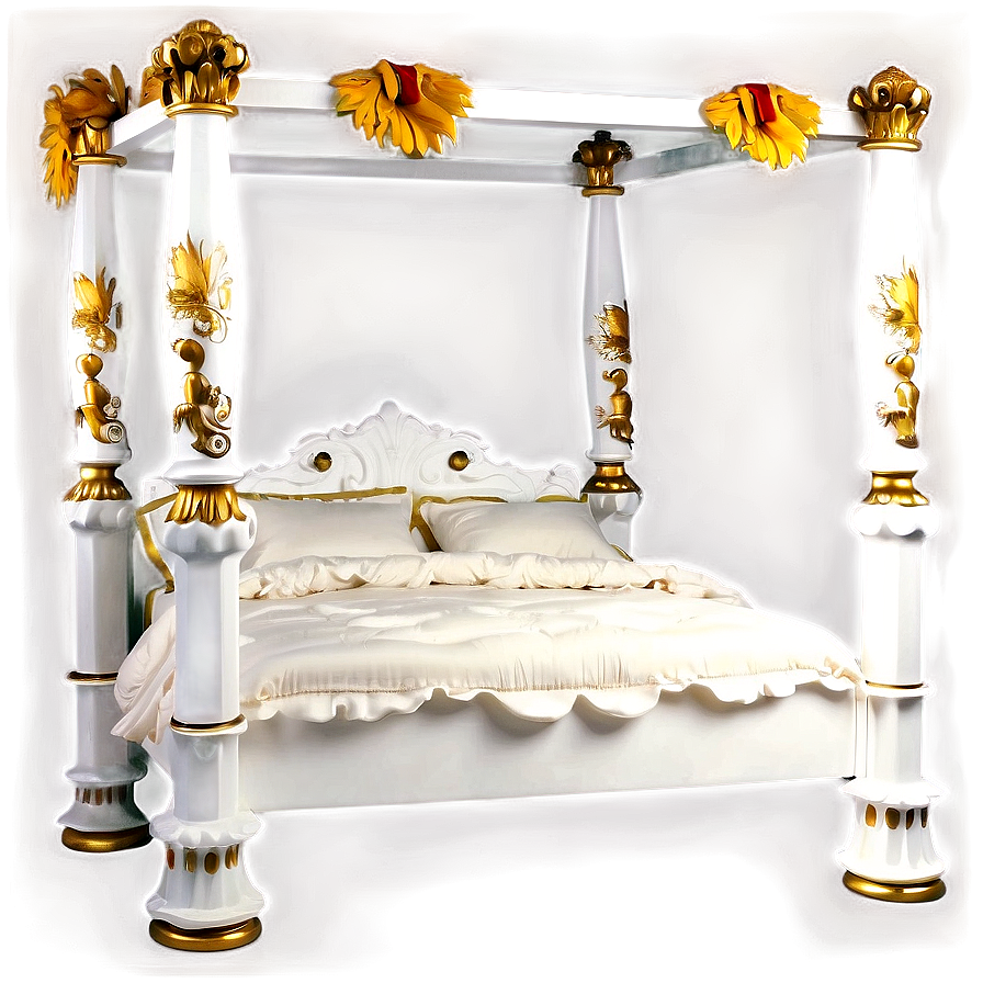 White Four Poster Bed Png Qru PNG Image