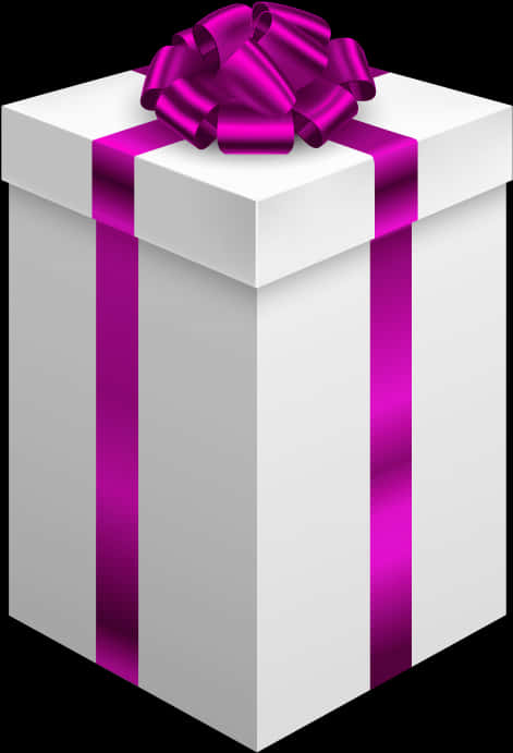 White Gift Box Pink Ribbon PNG Image