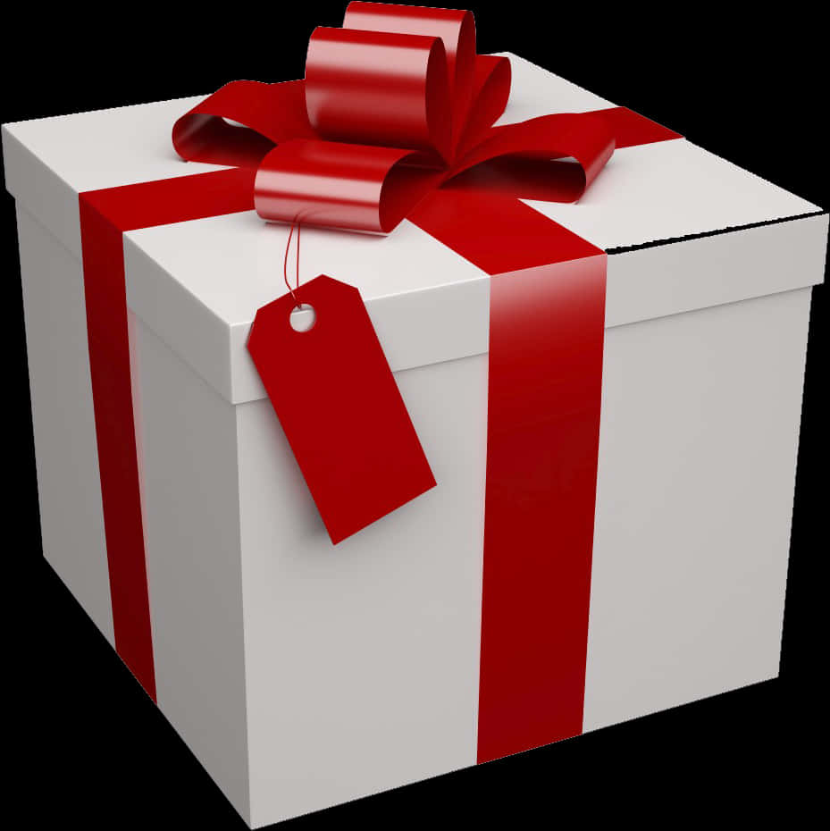 White Gift Box Red Ribbon PNG Image