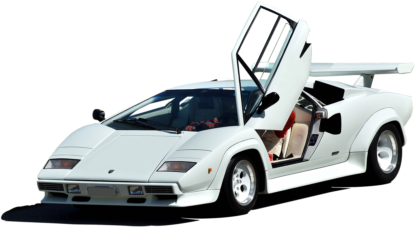 White Lamborghini Countach Classic Supercar PNG Image