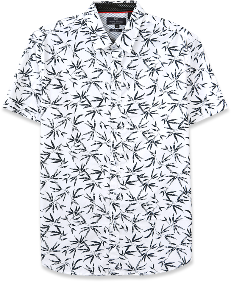 White Leaf Pattern Polo Shirt PNG Image