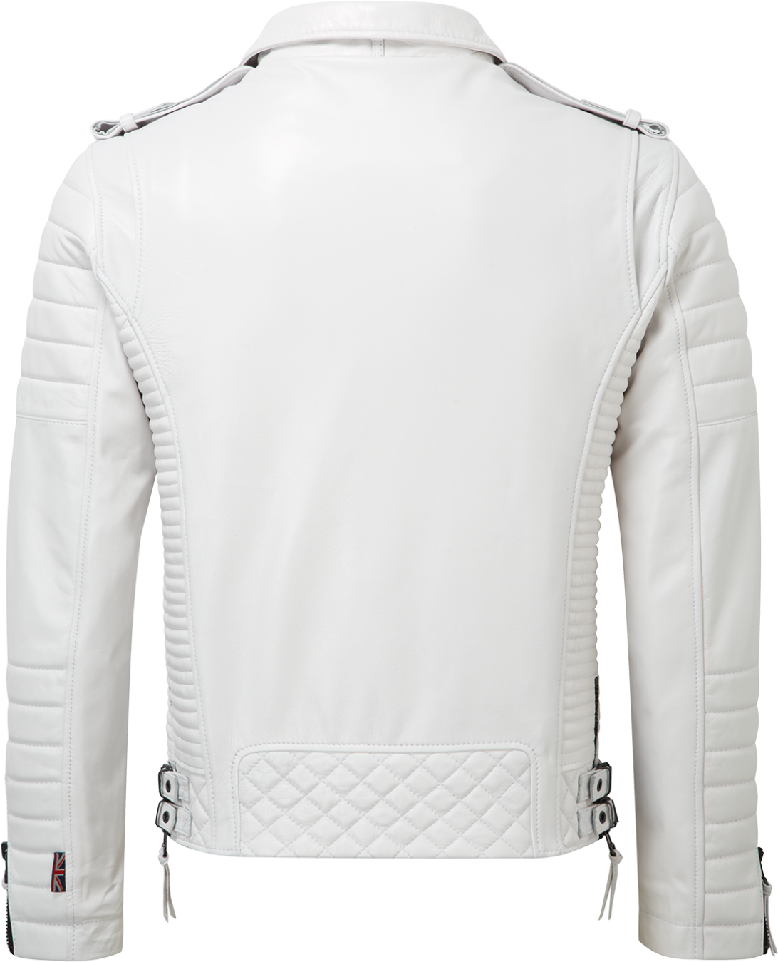 White Leather Motorcycle Jacket Rear View PNG Image