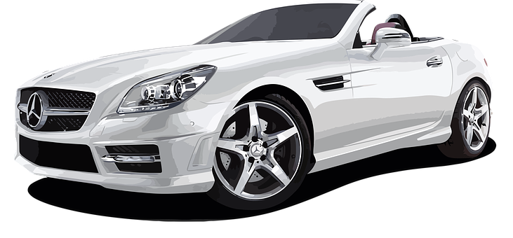 White Mercedes Benz Convertible Illustration PNG Image