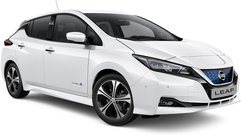 White Nissan Leaf Electric Car Profile View PNG Image