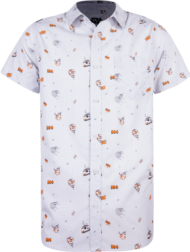 White Short Sleeve Shirtwith Printed Design PNG Image