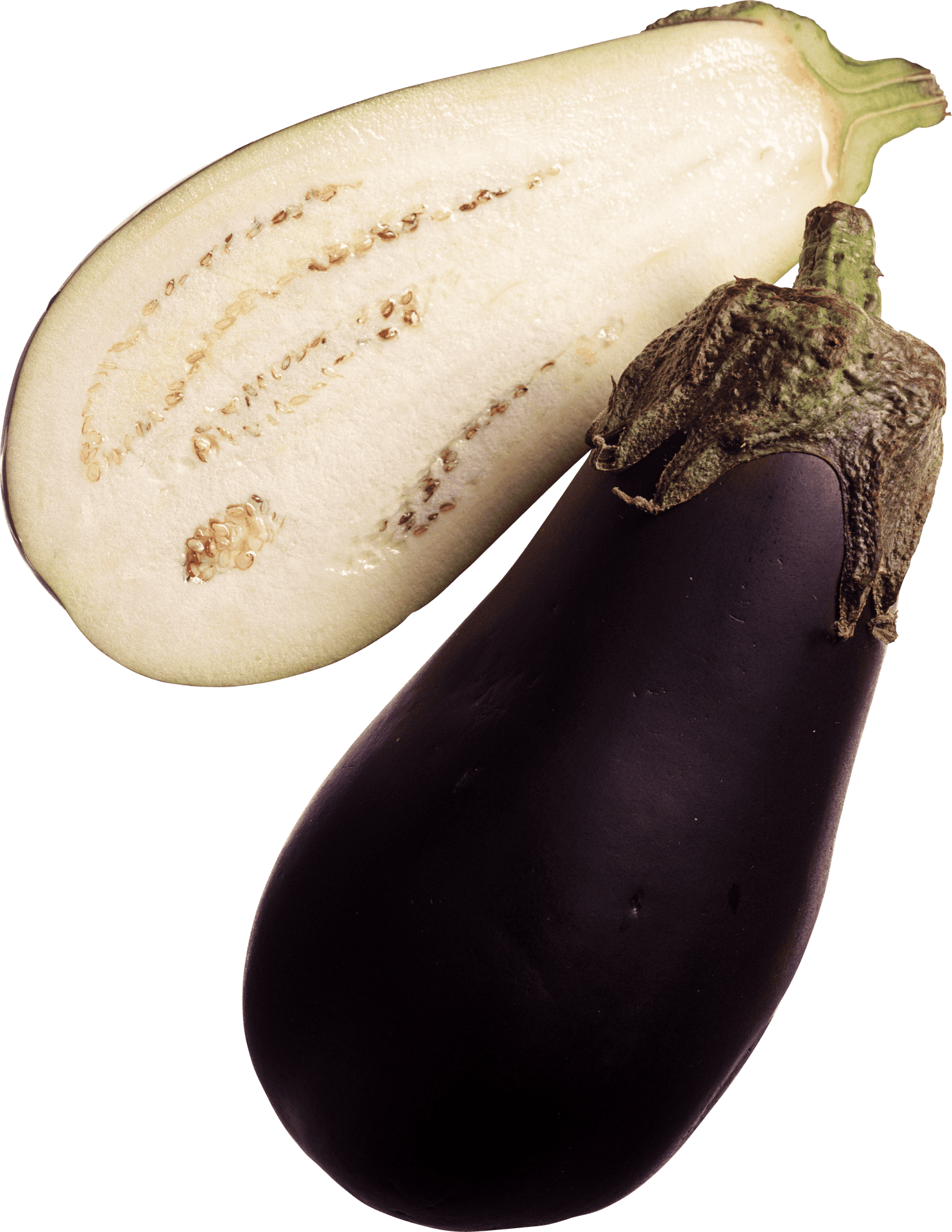 Wholeand Halved Eggplant PNG Image