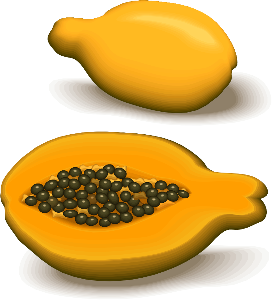 Wholeand Halved Papaya Illustration PNG Image