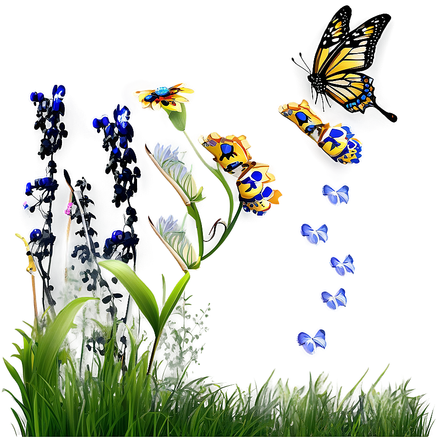 Wild Grass And Butterflies Png Hvg PNG Image