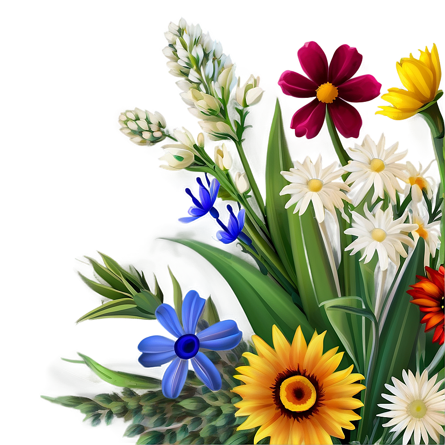 Wildflower Bouquet Closeup Png Iva PNG Image