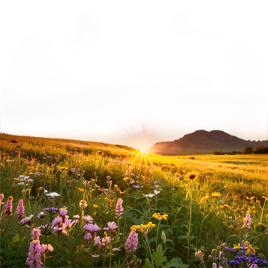 Wildflower Meadow At Sunrise Landscape Png Awd PNG Image