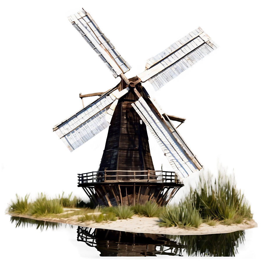 Windmill With Flowing River Png 20 PNG Image