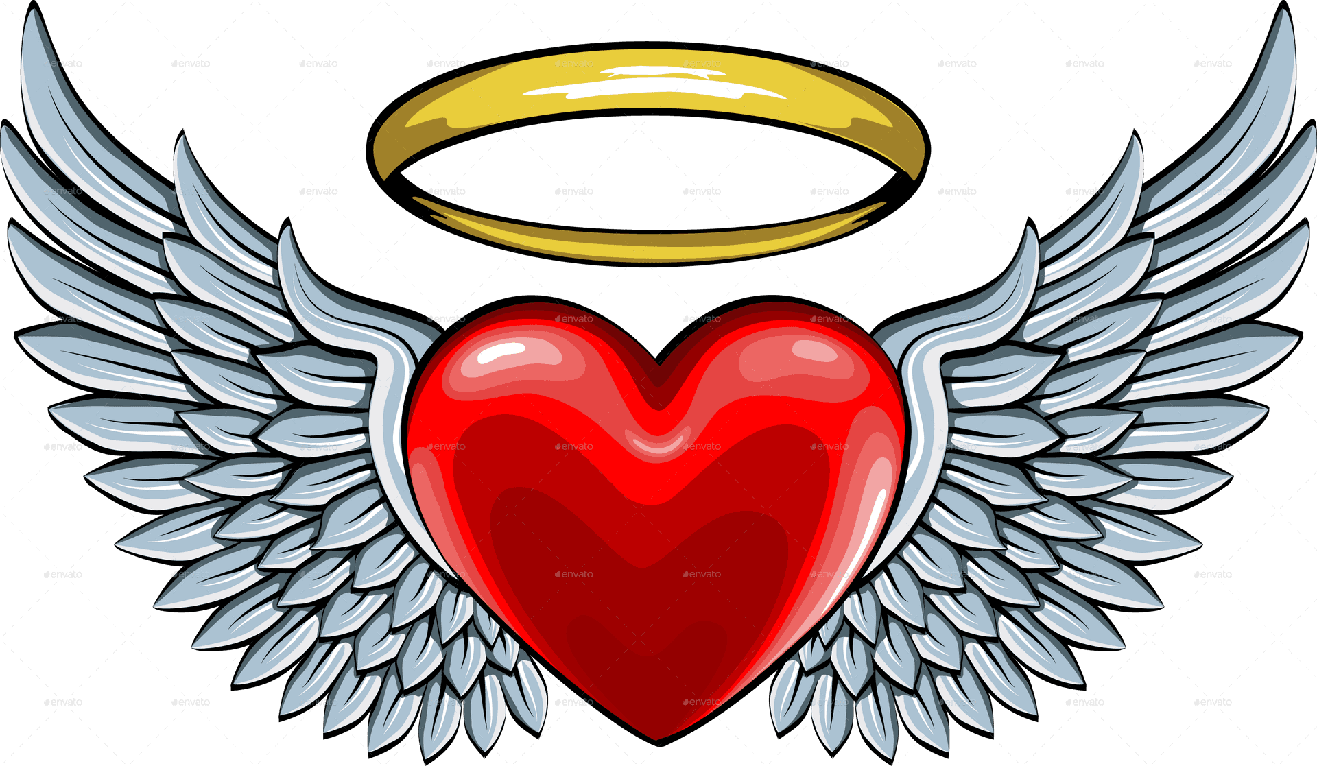 Winged Heartwith Halo Vector PNG Image