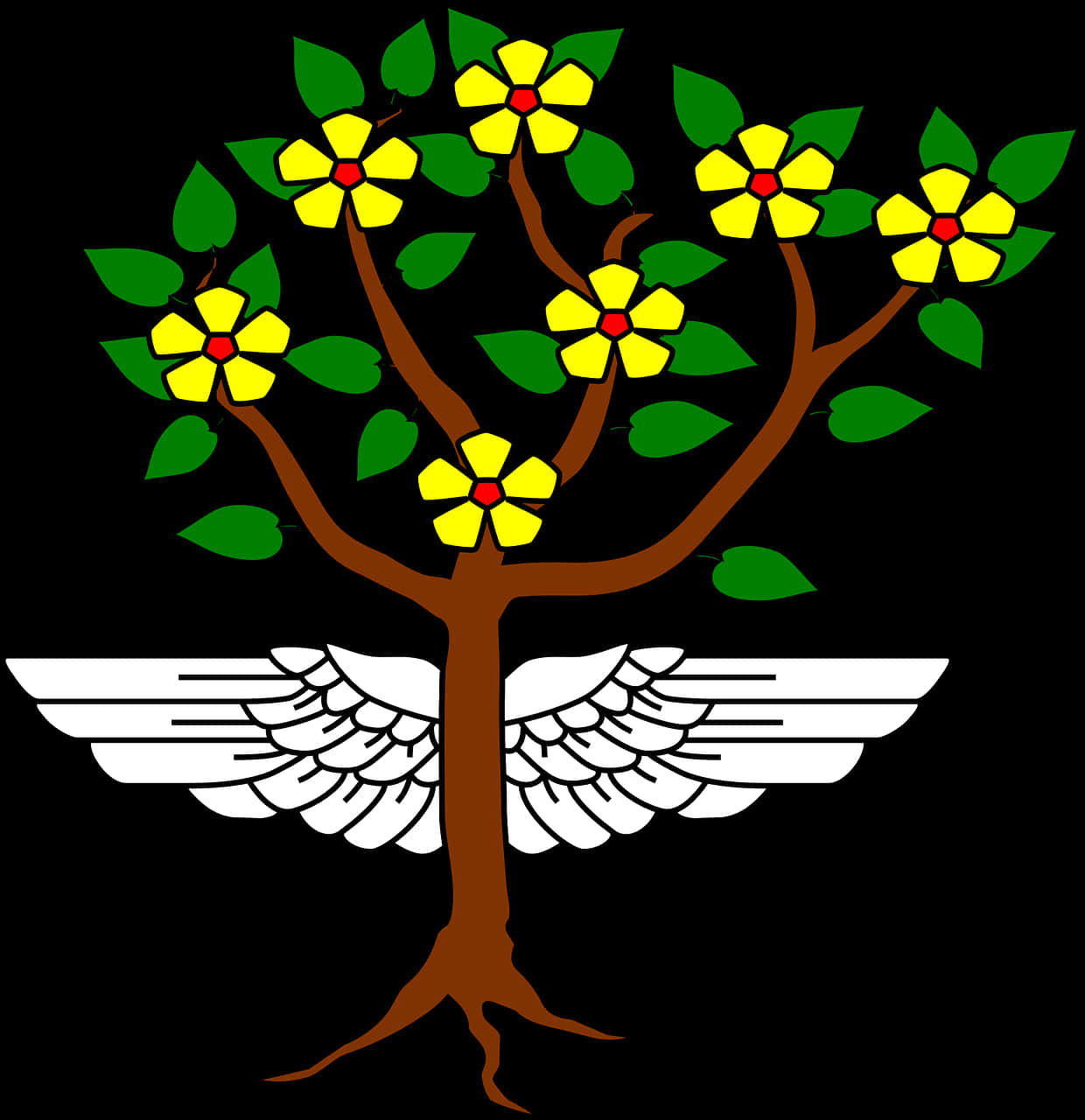 Winged Treewith Flowersand Roots PNG Image